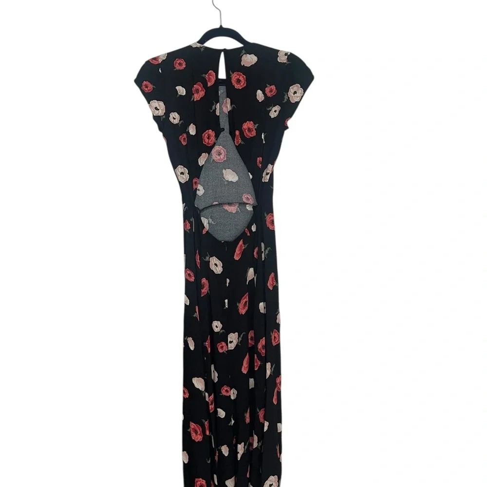 Reformation Black Floral Cap Sleeve Midi Dress – Size 4 - Picture 3 of 5